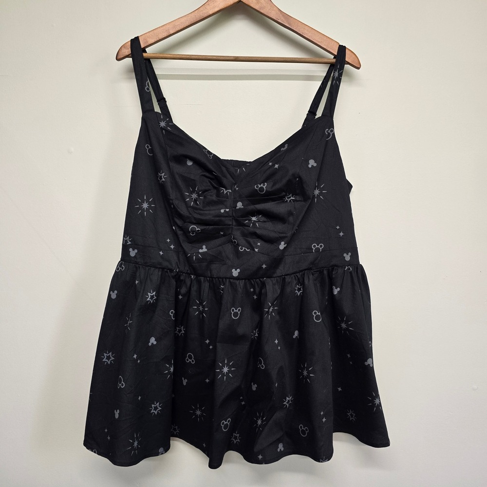 Torrid Disney Mickey Mouse Tank Blouse Womens 3X Black Star Peplum Whimsical